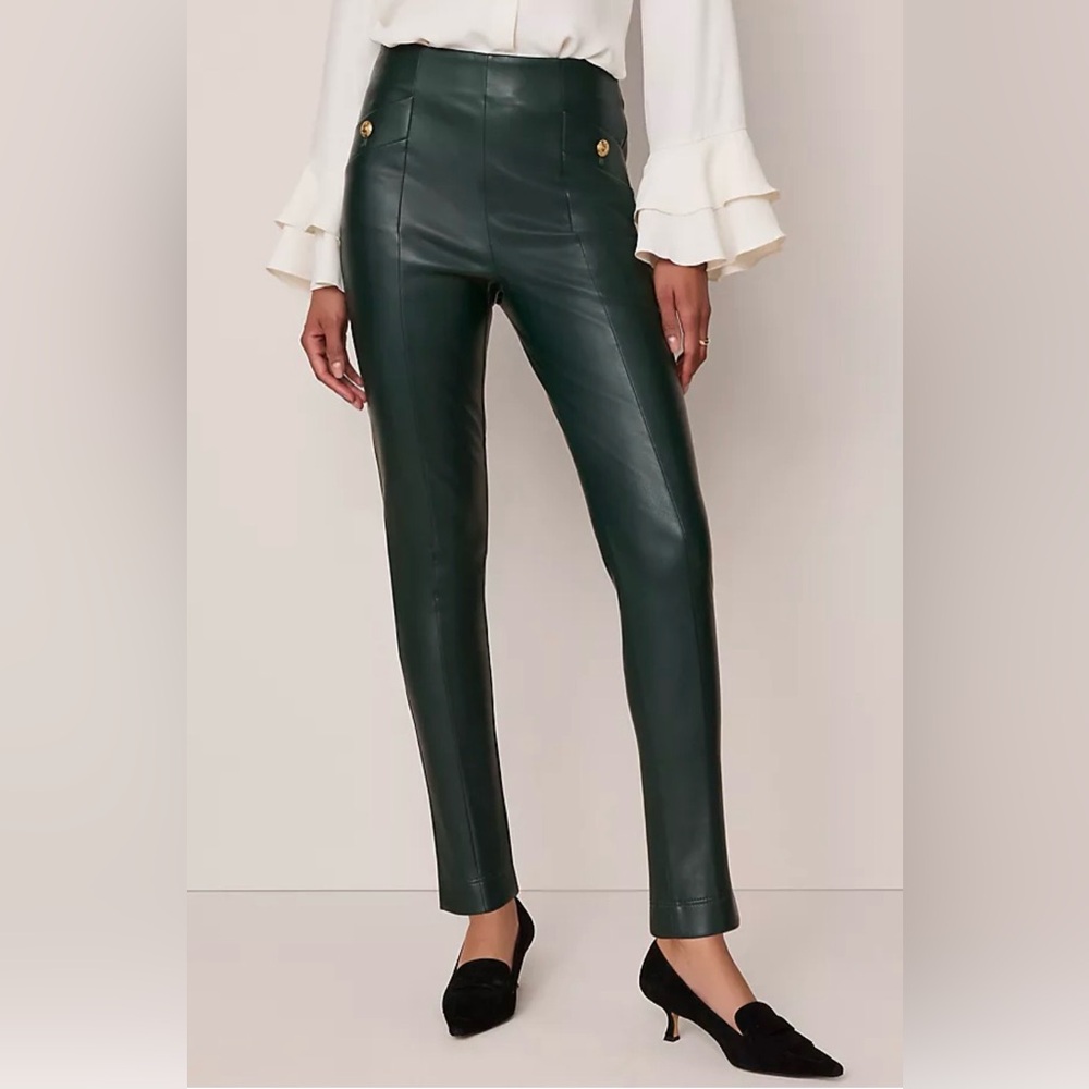 Ann Taylor The Seamed Button Legging in Faux Leather in Pine Grove